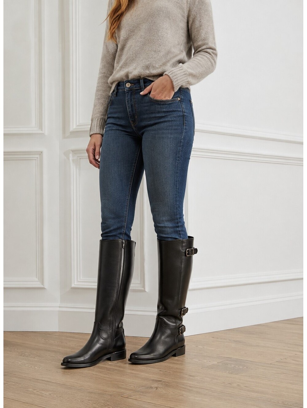 Franco Sarto Padova 8.5 Black Leather Knee-High Moto Boots – New in Box